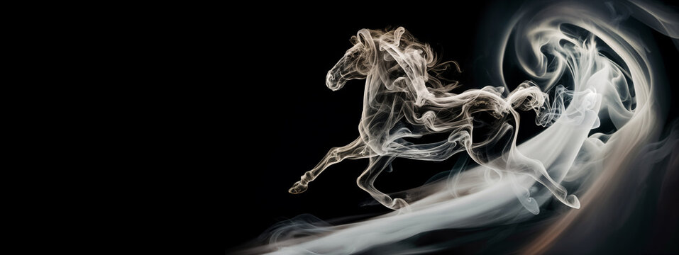 Smoke horse galloping abstract dynamic concept background.