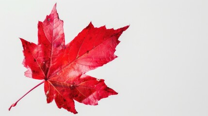 Embrace autumn's elegance: a single, vibrant red maple leaf isolated on a pristine white background. Perfect for seasonal designs, capturing the beauty of fall.