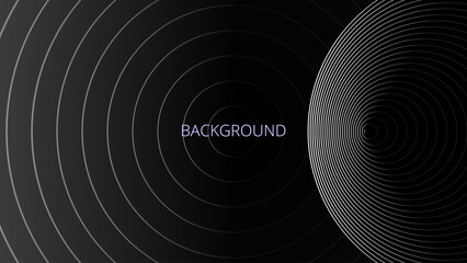 Black abstract background with white pattern, modern geometric texture, blended lines, gradient circles, space orbit