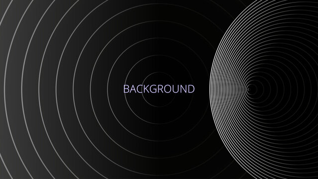 Black abstract background with white pattern, modern geometric texture, blended lines, gradient circles, space orbit