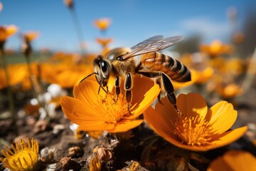 Bee in pesticide research., generative IA - obrazy, fototapety, plakaty