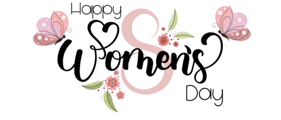 Happy Women's Day. WOMENS DAY hand lettering with flowers, butterfly and leaves. Illustration Women's Day