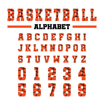 Basketball Alphabet Letters Numbers Vector Illustration..