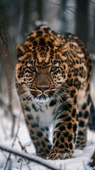 Amur Leopard in the Forest Background created with Generative AI Technology