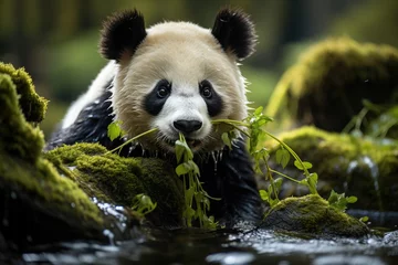 Zelfklevend Fotobehang Ecological panda in its natural habitat., generative IA © JONATAS