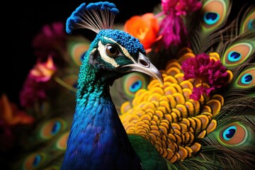 Majestic peacock in abstract art, displaying unique elegance., generative IA
