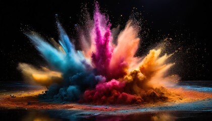Explosion of colored powder on black background