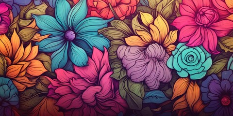 Flower power hippie multicoloured daisy psychedelic background  - obrazy, fototapety, plakaty