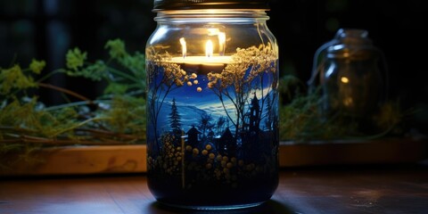 Handmade candle from paraffin and soy wax in a glass jar - obrazy, fototapety, plakaty