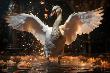 Fotobehang Graciously swan in Botanical Garden., generative IA © JONATAS