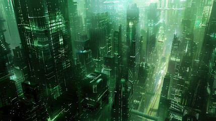 Fototapeta premium abstract anime skyscraper buildings ny street wallpaper, background illustration lofi vibes, futuristic neon lights
