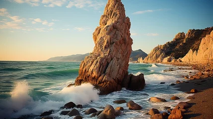 Türaufkleber Steine ​​im Sand A coastal sea stack against a clear blue sky 