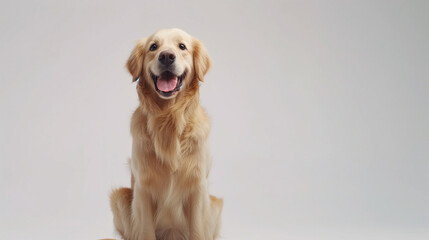 happy Golden retriever sitting isolated on white background , full body , realistic , 4k
