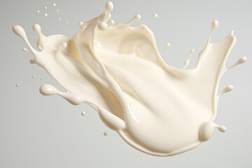 éclaboussure de lait en suspension avec des gouttelettes sur un fond clair - Agriculture, vache laitière, produit laitier, calcium - obrazy, fototapety, plakaty