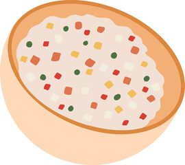 Potato salad olivie. Ukrainian food. Hand drawn vector flat illustration.