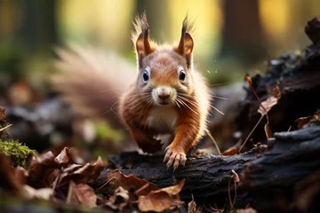 Photo sur Plexiglas Écureuil Fast squirrel in the surroundings of wood., generative IA