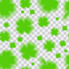 Patrick day seamless pattern. Blurry 4 clover leaf banner.