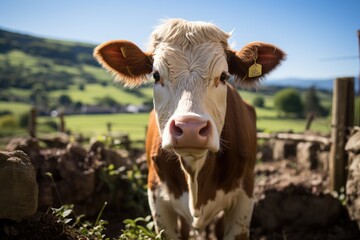 Curious Jersey cow on the farm., generative IA