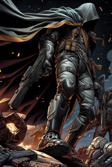 Superhero or vigilante illustration in a comic book or graphic novel style - obrazy, fototapety, plakaty