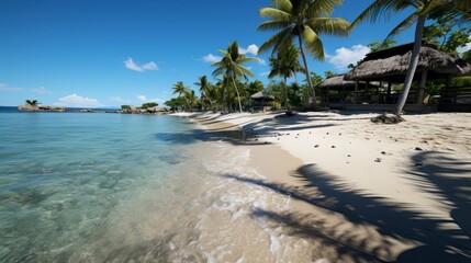 Fototapeta na wymiar A pristine remote island with white sandy beaches. Sea Beach Landscape