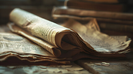 Rustic and Refined: Retro Vintage Newspaper Grunge Paper Textured Backdrop Embodying the Aged Charm of Yesteryears