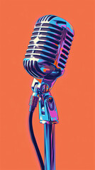  Retro microphone, flat color illustration pop art style.