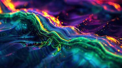 A vivid digital landscape with neon colors and dynamic waves - obrazy, fototapety, plakaty