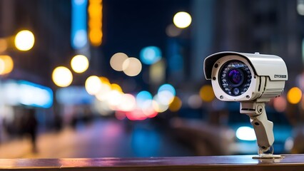 CCTV camera on a blurry city background 
