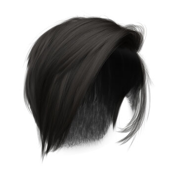 3d render short black pixie hair isolated