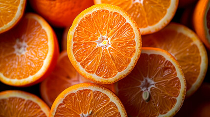 fresh orange slices and whole oranges arranged on a background, highlighting their juicy and ripe nature, perfect for a healthy diet rich in vitamins