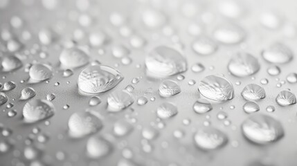 Raindrops background, featuring a close-up view of glistening water droplets on a surface.