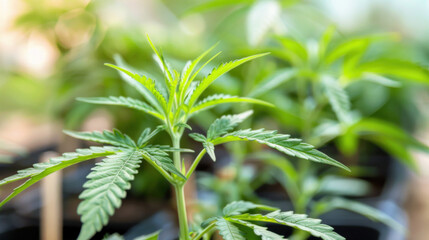 Fototapeta premium Cannabis plants in greenhouse, natural lighting