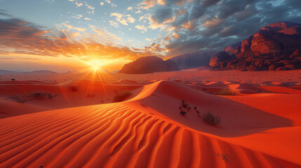 Beautiful desert sunrise view near Tabuk, Saudi Arabia.