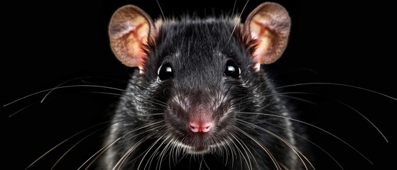 a close up of a rat's face on a black background with light coming from it's eyes.