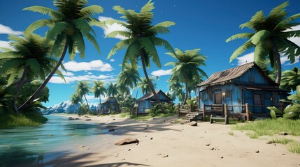 A tropical beach with palm trees and hammocks