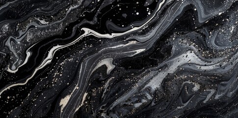 A black and white marble pattern featuring scattered stars throughout, creating a striking visual...