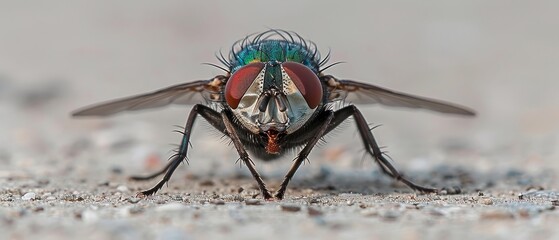a close up of a fly on the ground with it's wings spread out and eyes closed and eyes closed.