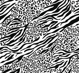  seamless zebra and leopard pattern, black and white modern zebra and leopard background, mix texture, animal background © Sanvel