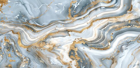 A background featuring abstract swirls of marble in hues of white and gray, highlighted by accents of luxurious gold throughout.