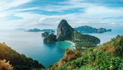 Fototapeta na wymiar Paisaje pintoresco.Oceano y montañas.Viajes y aventuras alrededor del mundo.Islas de Tailand