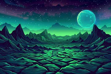 Space background with alien planet intelligence landscape