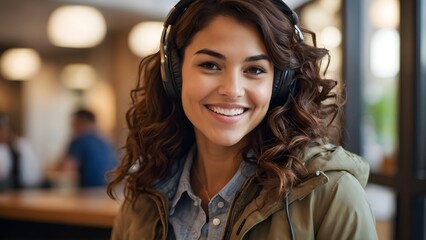 Girl Smiling While Listening to Music