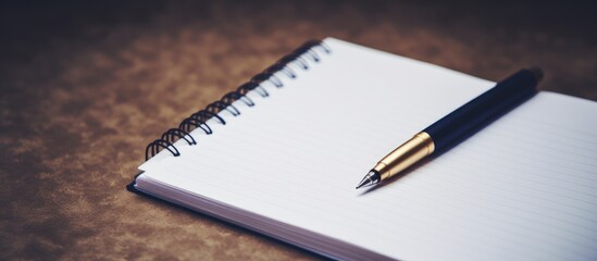 An open notebook lies underneath an elegant black pen, suggesting the act of goal planning and creating a to-do list.
