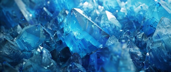 This close-up view showcases vibrant blue crystals in intricate formations, highlighting their unique texture and color under detailed examination.