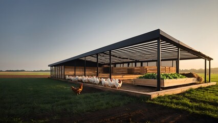 Modern Chicken Coop Design with Free-Range Chickens