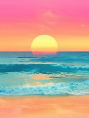 Pastel colored ocean sunset landscape - Mesmerizing pastel-colored sky over a serene ocean at sunset, conveying peace and calm