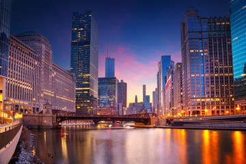 Fototapeta na wymiar Chicago, Illinois, USA. Cityscape image of Chicago skyline at beautiful spring sunrise.