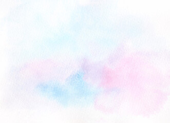 Delicate watercolor abstract background in pastel pink and blue shades with a gradient. A banner for design, decoration with a place for text. The texture of watercolor on paper. A romantic greeting 