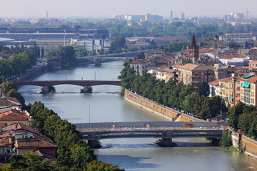 Fototapeta na wymiar aerial view of downtown Verona with the adige river