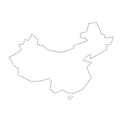 China country simplified map. Black dotted outline contour. Simple vector icon.
